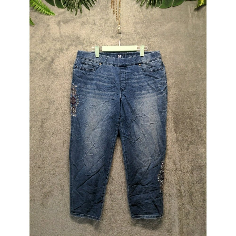 New Directions Women Jeans Mid Rise Straight Leg Solid Blue Wash W:36 L:27
